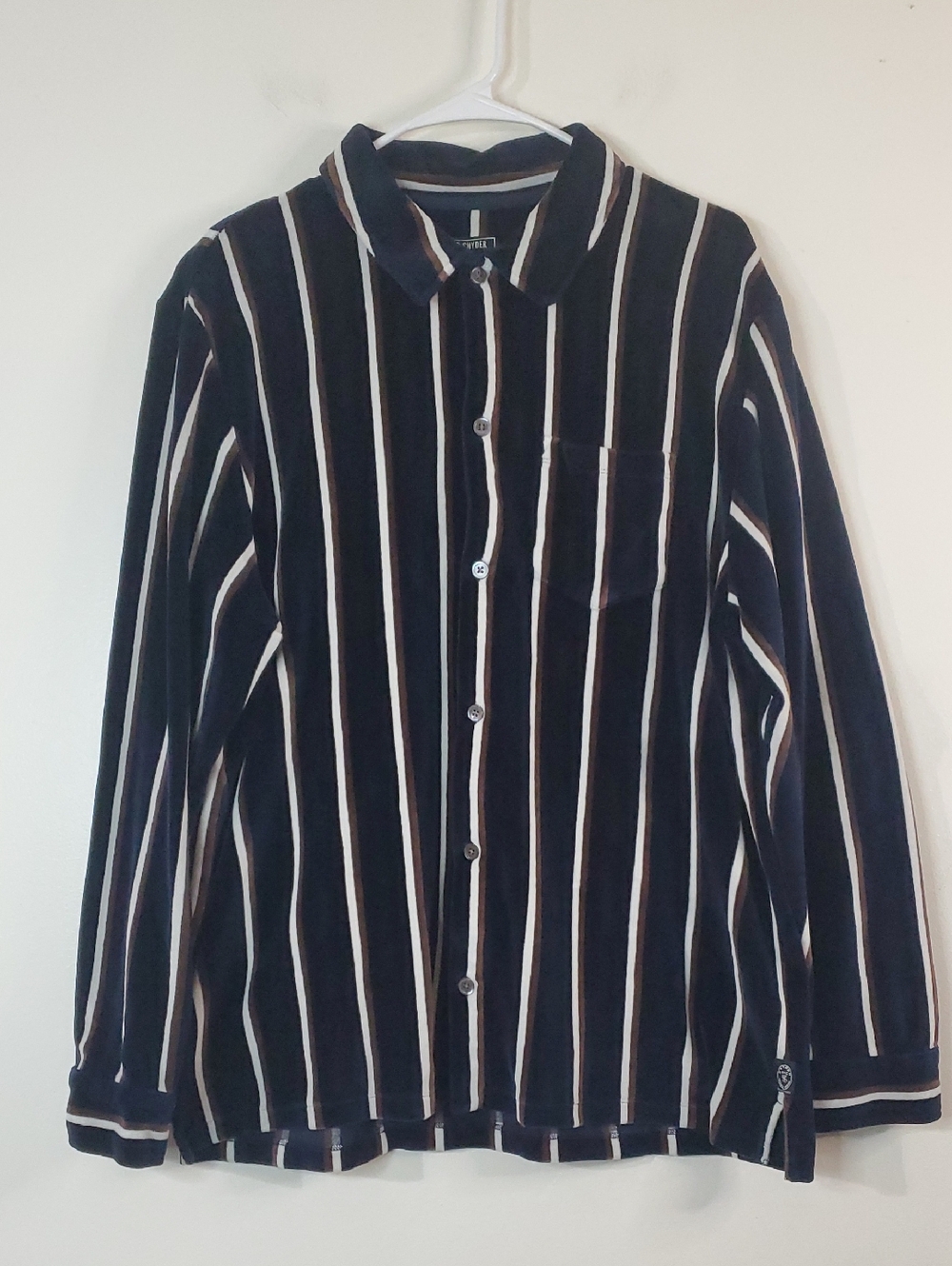 Todd Snyder Velour Men's Navy Vertical Stripe Button-Up Shirt Size XL Lux Preppy